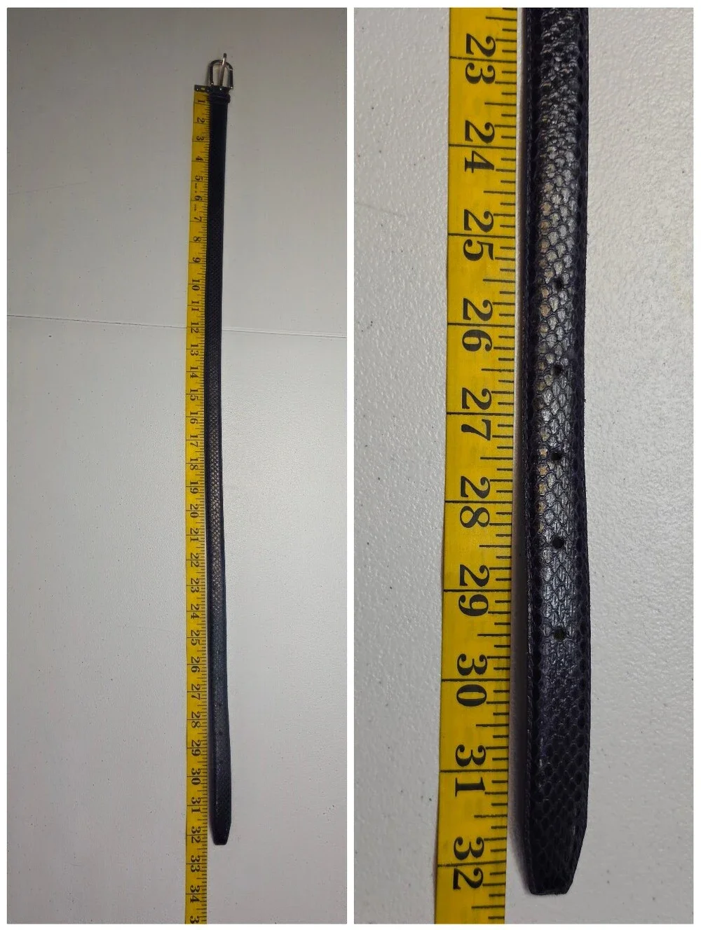 Vintage Snakeskin Leather Slender Purple Belt with Gold Tone Buckle 80s